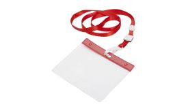 Ballek, suport ecuson cu lanyard, roșu/transparent