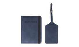 TwinPass, set husă pașaport și etichetă bagaj, RPU, albastru închis