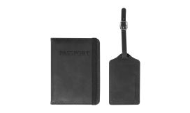 TwinPass, set husă pașaport și etichetă bagaj, RPU, negru
