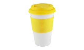 Soft Touch, cană cu silicon, galben/alb